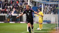 Bayern Munich's English forward #09 Harry Kane celebrates scoring during the German first division Bundesliga football match between SV Darmstadt 98 and FC Bayern Munich in Darmstadt, western Germany on March 16, 2024. (Photo by Kirill KUDRYAVTSEV / AFP)