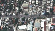 This handout pictures courtesy of Maxar Technologies taken on March 14, 2024 shows roadblocks and burning debris in Delmas street in Port-au-Prince. (Photo by Satellite image 2024 Maxar Technologies / AFP)