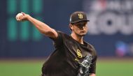 San Diego Padres' pitcher Yu Darvish attends a practice session at Gocheok Sky Dome in Seoul on March 19, 2024, ahead of the 2024 MLB Seoul Series baseball game between Los Angeles Dodgers and San Diego Padres. (Photo by Jung Yeon-je / AFP)