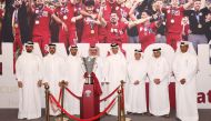 Qatar Football Association (QFA) President Jassim bin Rashid Al Buainain with QFA, Qatar Stars League and club officials during a Ramadan ghabga.
