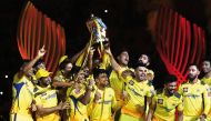 Chennai Super Kings’ players celebrate with the trophy after winning the 2023 IPL title, in this file photo. Photo Credit: AFP