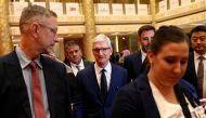 Apple's Chief Executive Officer Tim Cook arrives to the China Development Forum in Beijing on March 24, 2024. Photo Credit: Pedro Pardo / AFP.