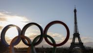 (FILES) The Olympic rings installed on the Esplanade du Trocadero near the Eiffel tower following the Paris' nomination as host for the 2024 Olympics, are pictured on September 14, 2017 in Paris. (Photo by LUDOVIC MARIN / AFP)
