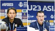 Jordan coach Abdallah Abu Zema (left) and Australia coach Tony Vidmar speak ahead of their opening match. PICS: AFC