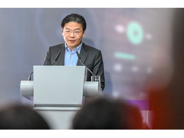 (Files) Singapore's Deputy Prime Minister and Minister for Finance Lawrence Wong during the Singapore Fab expansion grand opening in Singapore on September 12, 2023. (Photo by Roslan Rahman / AFP)