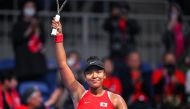 Japan’s Naomi Osaka celebrates her victory against Kazakhstan’s Yulia Putintseva after their women's singles match of the Billie Jean Cup tennis qualifying tie between Japan and Kazakhstan in Tokyo on April 12, 2024. (Photo by Yuichi YAMAZAKI / AFP)

