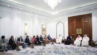 Shura Council Speaker H E Hassan bin Abdulla Al Ghanim meeting with a delegation from the Senate of the French Republic, headed by Chairman of the Committee on Foreign Affairs, Defence and the Armed Forces in the French Senate, H E Cedric Perrin.