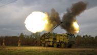 Gunners from 43rd Separate Mechanized Brigade of the Armed Forces of Ukraine fire at Russian position with a 155 mm self-propelled howitzer 2C22 