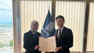 Ambassador and Permanent Representative of Qatar to United Nations Office and other international organisations in Geneva, H E Dr. Hind bint Abdul Rahman Al Muftah with Director-General of World Intellectual Property Organization, H E Darren Tang.