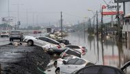 View of stranded cars along the BR-116 road in Sao Leopoldo, Rio Grande do Sul, Brazil, on May 12, 2024. (Photo by Nelson ALMEIDA / AFP)
