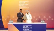 Board Member and Chief Executive Officer of Qatar Financial Centre, Yousuf Mohamed Al Jaida and President of The Hashgraph Association, Kamal Youssefi, during the MoU signing.