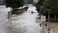 The historic part of Heidelberg is flooded during high water of the Neckar river in Heidelberg, southwestern Germany on June 3, 2024. Photo by Daniel ROLAND / AFP.