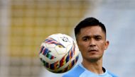 India's captain Sunil Chhetri attends a practice session ahead of their preliminary joint qualification round 2 match for the FIFA World Cup 2026 and AFC Asian Cup against Kuwait, in Kolkata on June 3, 2024. Photo by Dibyangshu SARKAR / AFP