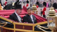 Britain's King Charles III and Japan's Emperor Naruhito travel in the 1902 State Landau Carriage following the Ceremonial Welcome at Horse Guards Parade in London on June 25, 2024, on the first day of their three-day State Visit to Britain.(Photo by Jonathan Brady / POOL / AFP)
