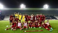 Qatar players celebrate after beating India in their last group match in second round of World Cup Qualifiers, in this June 11, 2024 file photo.