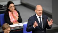 German Chancellor Olaf Scholz speaks during a question time on July 3, 2024 at the Bundestag (lower house of parliament) in Berlin. (Photo by RALF HIRSCHBERGER / AFP)
