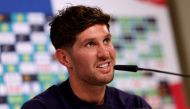 England's defender #05 John Stones gives a press conference at the team's base camp, the Weimarer Land golf resort, near Blankenhain, on July 4, 2024, during the UEFA Euro 2024 football championship. (Photo by Adrian DENNIS / AFP)
