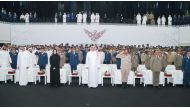 Deputy Prime Minister and Minister of State for Defence Affairs H E Dr. Khalid bin Mohammed Al Attiyah; Minister of Education and Higher Education H E Buthaina bint Ali Al Jabr Al Nuaimi; Minister of State for Interior Affairs H E Sheikh Abdulaziz bin Faisal Al Thani and Commander of the Amiri Guard H E Lieutenant General Hazza bin Khalil Al Shahwani during the graduation ceremony.