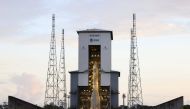 The European Space Agency (ESA) satellite launcher Ariane 6 rocket is seen prior to its maiden launch at the Guiana space center in Kourou, French Guiana, on July 9, 2024. (Photo by Jody Amiet / AFP)