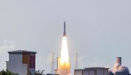 This photograph shows the take-off of the European Space Agency (ESA) satellite launcher Ariane 6 rocket from its launch pad, at the Guiana Space Centre in Kourou, French Guiana, on July 9, 2024. (Photo by Jody Amiet / AFP)