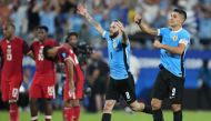 Luis Suarez of Uruguay and teammates celebrate winning in the penalty shootout on July 13, 2024 in Charlotte, North Carolina. Grant Halverson/Getty Images/AFP 