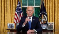 US President Joe Biden speaks during an address to the nation about his decision to not seek reelection, in the Oval Office on July 24, 2024. (Photo by Evan Vucci / POOL / AFP)
