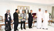 His Royal Highness Tuanku Syed Faizuddin Putra Jamalullail, The Regent of Perlis State in Malaysia; QC First Vice-Chairman Mohamed bin Twar Al Kuwari and board member Abdulla bin Mohamed Al Emadi with other officials during the meeting.