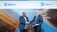 Suraj Thampi, Group Chief Executive Officer (CEO) of Alutec, and Martin Deil, Global CEO of ClearVue Technologies, during the agreement signing.