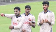 Bangladesh’s Nayeem Hasan (right), Taijul Islam (centre) and Mehidy Hasan Miraz attend team's training session.