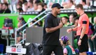 Bayern Munich's Belgian head coach Vincent Kompany reacts after the German first division Bundesliga football match between VfL Wolfsburg and FC Bayern Munich in Wolfsburg, northern Germany, on August 25, 2024. (Photo by Tobias SCHWARZ / AFP) 