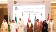 President of the Communications Regulatory Authority Engineer Ahmad Abdulla AlMuslemani (third left) and other dignitaries participating in the meeting. 