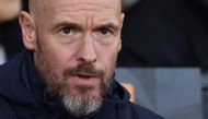Manchester United's Dutch manager Erik ten Hag looks on ahead of the UEFA Europa league stage football match between Manchester United and FC Twente at Old Trafford stadium in Manchester, north west England, on September 25, 2024. (Photo by Darren Staples / AFP)