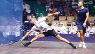 Egypt’s Ali Farag (left) in action against compatriot Youssef Soliman.