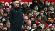 Manchester United's Dutch manager Erik ten Hag watches the players from the touchline during the English Premier League football match between Manchester United and Tottenham Hotspur at Old Trafford in Manchester, north west England, on September 29, 2024. Photo by Paul ELLIS / AFP.