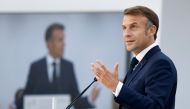 France's President Emmanuel Macron delivers a speech during the closing session of the 19th Summit of the Francophonie at the Grand Palais in Paris, on October 5, 2024. (Photo by Ludovic MARIN / POOL / AFP)
