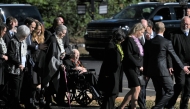 File photo: Former president Jimmy Carter, along with family members, arrives for the funeral of former first lady Rosalynn Carter last year / Washington Post