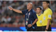 Qatar coach Marquez Lopez reacts during match against Iran. 