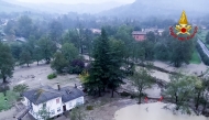 This handout photograph taken and released by the Vigili del Fuoco, the Italian Corps of Firefighters, on October 20, 2024, shows an aerial view of the flooded area near the city of Bologna. Photo by Handout / Vigili del Fuoco / AFP