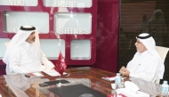 Director General of Qatar Leadership Centre Abdulla Mohammed Khalifa Al Binali (left) with Deputy CEO of Dar Al Sharq Group and Editor-in-Chief of Al Sharq newspaper Jaber Al Harami during the interview. 