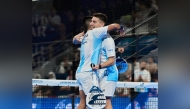 Argentina players celebrate after winning a match against Chile.