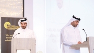 QCB Assistant Governor for Financial Instruments and Payment Systems Sheikh Ahmed bin Khalid Al Thani (left) and QCB Assistant Governor for Supervision Hamad Ahmed Al Mulla speaking during the event.
