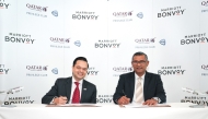 Qatar Airways Senior Vice President Loyalty Thomas Vadakedath and Marriott International Vice President Loyalty & Partnerships, Europe, Middle East & Africa Jitendra Jain during the signing ceremony.