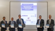 UDST President Dr. Salem Al Naemi (second left) with representatives of Airbus, ENAC, ISAE-SUPAERO and Qatar Airways at the MoU signing.