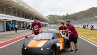 Team GERNAS ICE from Qatar University competing in the Urban Concept-Internal Combustion Engine category with their vehicle during day two of Shell Eco-marathon Asia Pacific and Middle East 2024 at the Mandalika Circuit in Lombok, Indonesia.