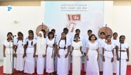 The choir of Stafford Sri Lankan School in Doha performs the national anthem. Pictures: Salim Matramkot / The Peninsula 
