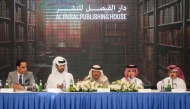 Sheikh Faisal bin Qassim Al Thani (centre) and other officials during the press conference.