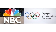This combination of file photographs created on March 13, 2025, shows the logo of the NBC Television displayed in front of the Channel building in Burbank, California on October 11, 2006 and a view of the Olympic rings logo displayed at the International Broadcast centre located at Le Bourget, on the outskirts of Paris on July 1, 2024. (Photo by Gabriel Bouys and Stéphane De Sakutin / AFP)
