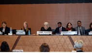 GANHRI Chairperson H E Maryam bint Abdullah Al Attiyah addressing General Assembly of the Global Alliance in Geneva.