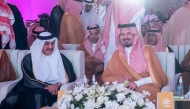 Amir of Madinah Region HRH Prince Salman bin Sultan bin Abdulaziz with QC Chairman Sheikh Khalifa bin Jassim bin Mohamed Al Thani during the Manafea International Forum.