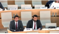 Sheikh Sultan bin Khalid Al Thani, Second Secretary at Qatar’s Permanent Mission to the United Nations Office in Geneva, speaking during the Human Rights Council session in Geneva.